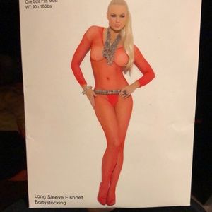 Red fishnet body stocking